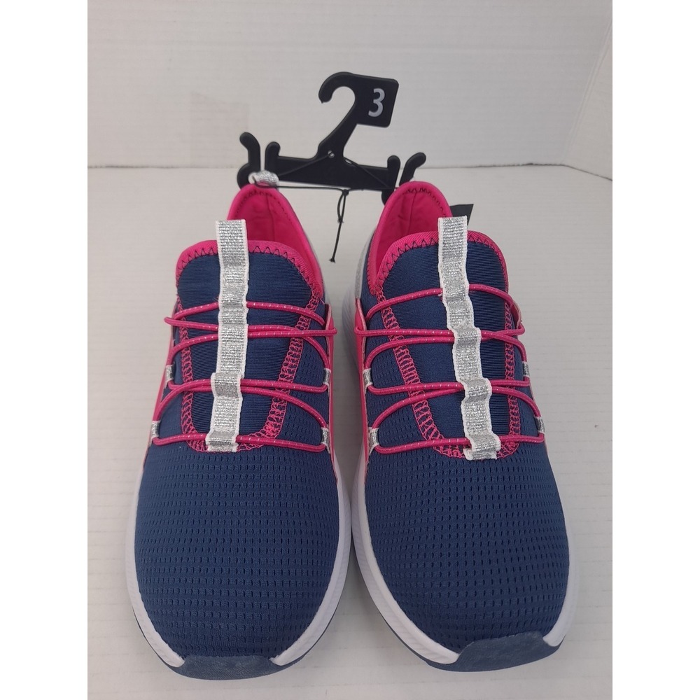 Athletic Works Cage Knit Slip On Sneakers Navy Pink Silver Girls Size 3 NWT